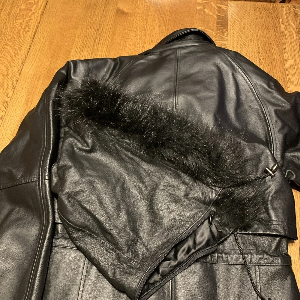 Leather Croft & Barrow Womens Black Hooded‎ Fur Trim  Coat Removeable Lining S